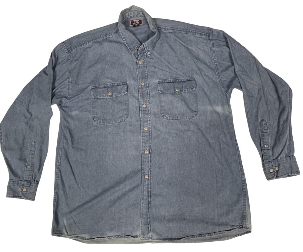 R&R Jean Co Shirt Mens XL Blue Denim Button Down Long Sleeve Two Pockets Casual
